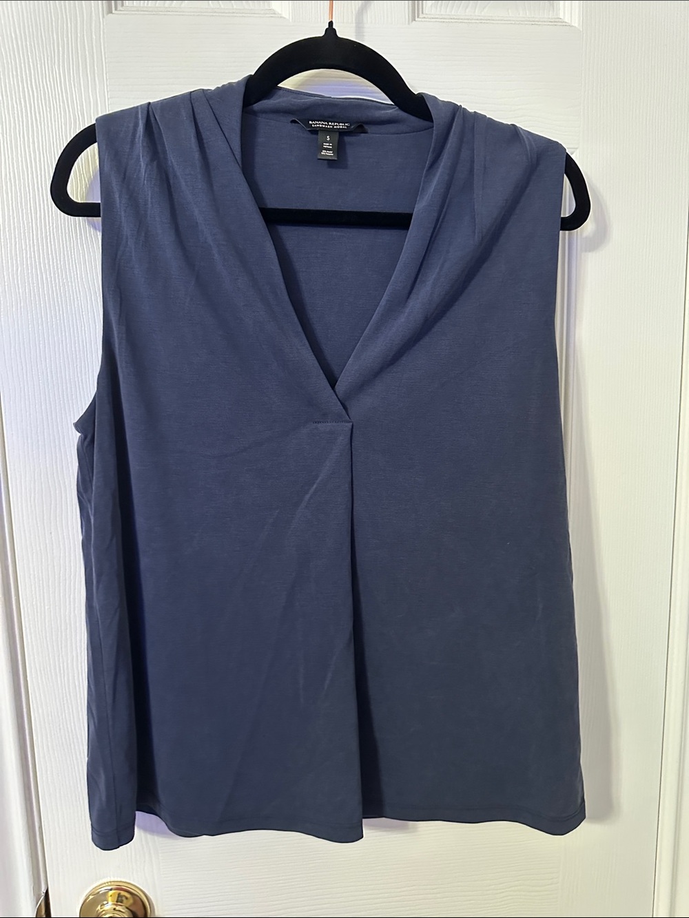 Worthington Slate Blue Draped V-Neck Sleeveless Top